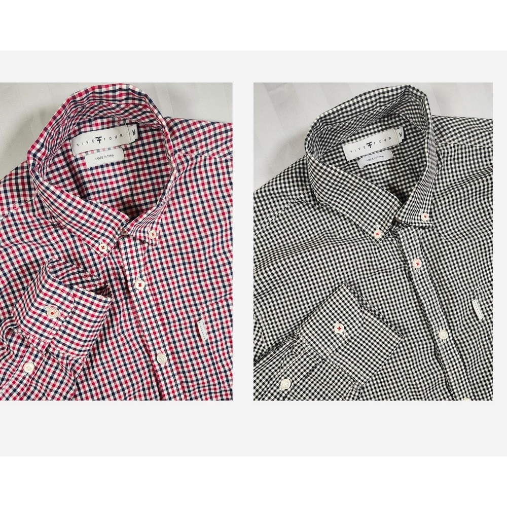 Lot of 2 Five Four Mens Button Down Shirt Black Red Blue Long Sleeve Size M 0046
